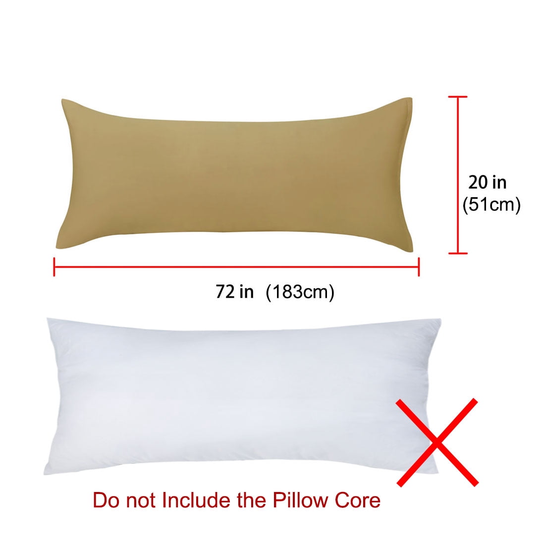 Unique Bargains Egyptian Cotton Zipper Long Body Pillow Cover Camel Color 20" x 72"