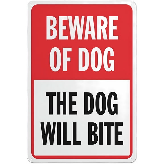 Beware of Dog The Dog Will Bite Rust Free Aluminum Sign 8"x12" - Outdoor Metal Tin, Home Business Yard, Pet Warning