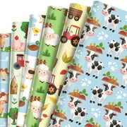 12 Sheets Farm PresNok Wrapping Paper Set - Farm (Cow Pig Horse chicken Sheep) Tractor Cartoon Animals Pattern Gift Wrap for Farmhouse Baby Shower Birthday Party DIY Craft Paper 20'' x 27''