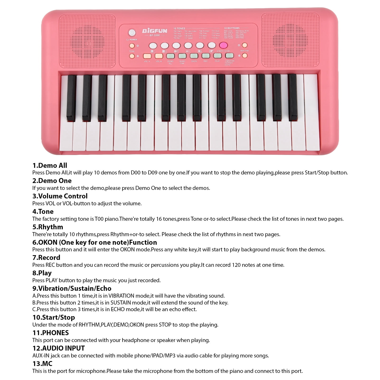 Electronic Keyboard Piano,Portable Piano 10 Demos Tones 10 Key Piano 10 10 Demos Dual Mode Portable Dual Mode With Dual Piano 16 32 16 Tones Dual Mode Portable Piano
