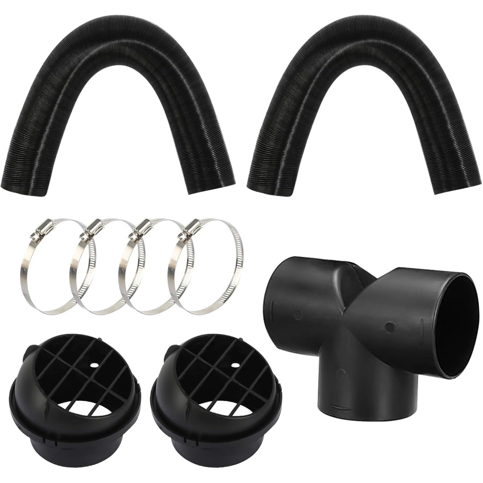 75mm Diesel Parking Heater Warm Air Vent Kit with 2 Flexible Duct Hoses T Shape Connector 2 Round Air Outlets and 4 Clamps