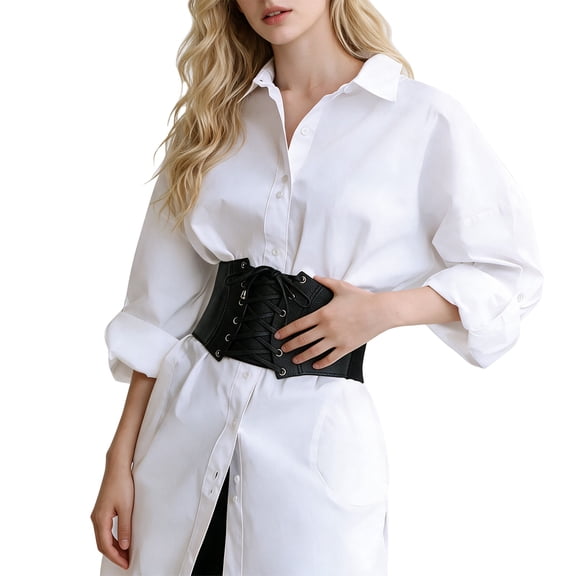 Ltpwer Women’s Wide Corset Belt Vintage Elastic Waist Belt for Dresses ,Lace-up Cinch Bustiers Corset Belt for Women, Renaissance Pirate Corset Cinch Belt Cosplay Costume Black L