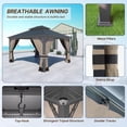 thumbnail image 4 of Gotland 12' x 14' Khaki Hardtop Gazebo with Curtains and Netting, Double Roof Iron Metal Pergola for Patio, Garden, Lawn, 4 of 7