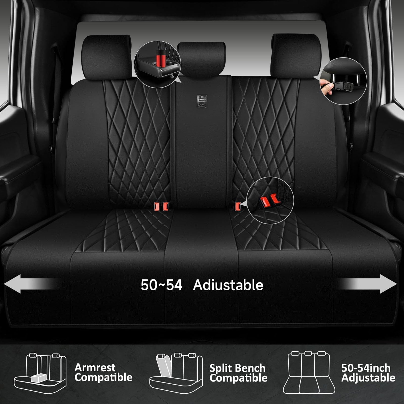 CAR GRAND piping luxury faux PU leathertwo front car seat covers water proof armrest compatible airbag compatible univrsal fit SUV VAN Truck All black