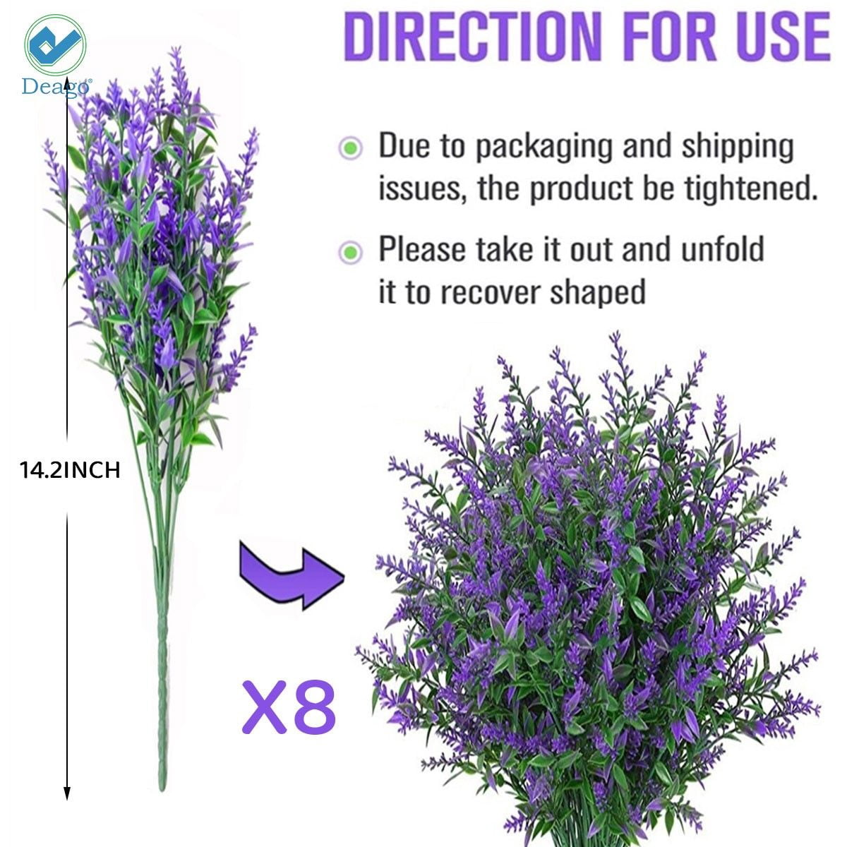 Deago 24 Bundles Artificial Lavender Flowers Outdoor Fake Flowers for Decoration UV Resistant No Fade Faux Plastic Plants Garden Porch Window Box Decor (Purple)