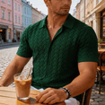 thumbnail image 5 of Men's Short Sleeve Knit Button-Down Shirt, Textured Cable Knit Polo Collar Casual Summer Shirt, 5 of 11
