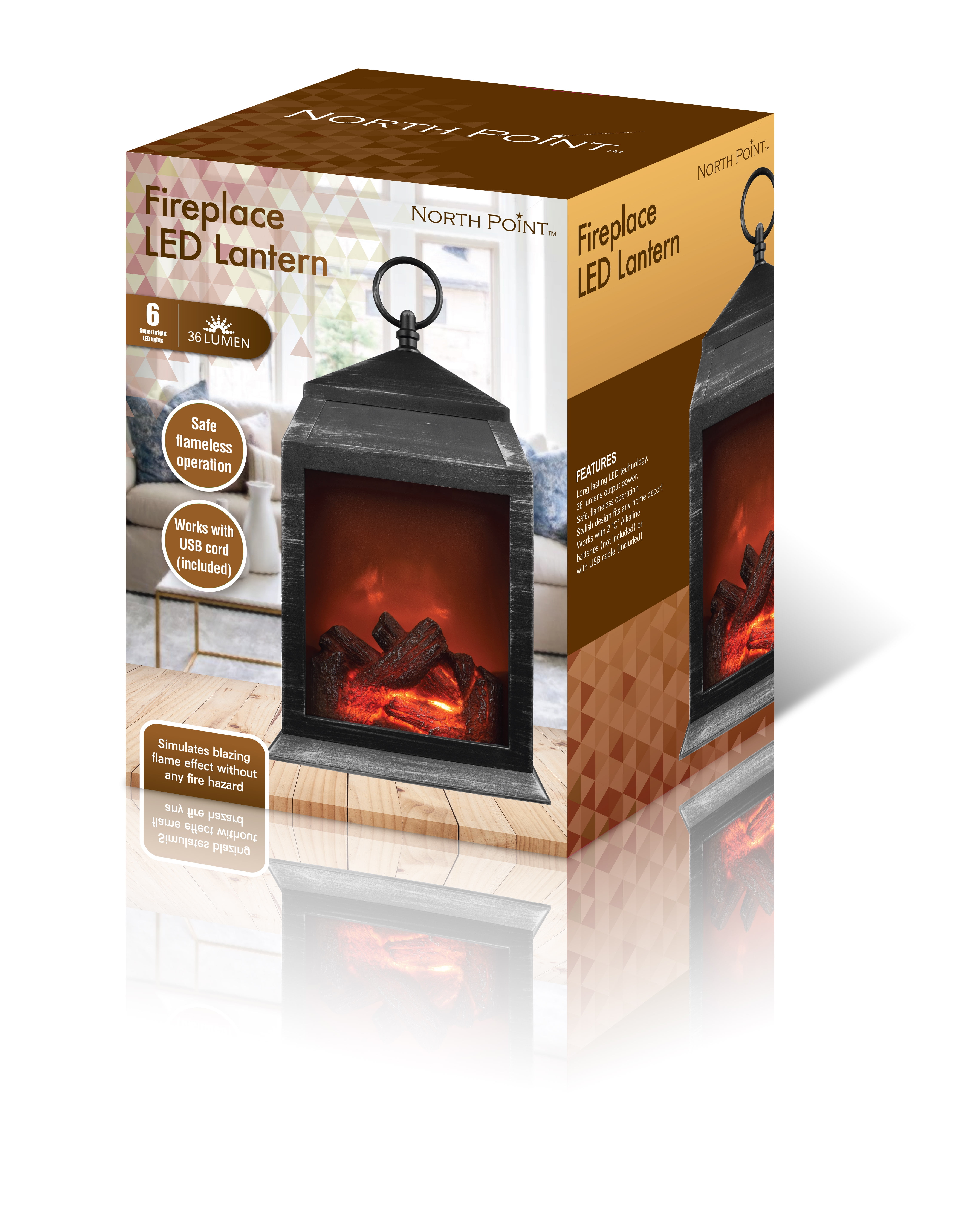 Northpoint Fireplace Led Lantern With 6 Super Bright Leds And 36