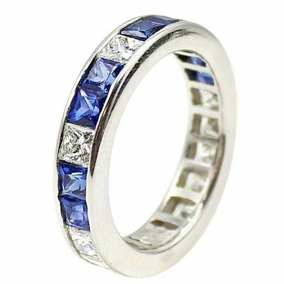 HeartsAndYou 3.2ct Natural Sapphire & Diamond Channel Set Wedding Band 14k SOLID White Gold