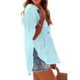 thumbnail image 6 of Women's Cotton Linen Hooded Cover Up, 3/4 Sleeve V-Neck Pocket Shirt, Lightweight Beach Kimono for Bikini Cover, Summer Vacation, and Resort Wear-Mint Green, 6 of 10
