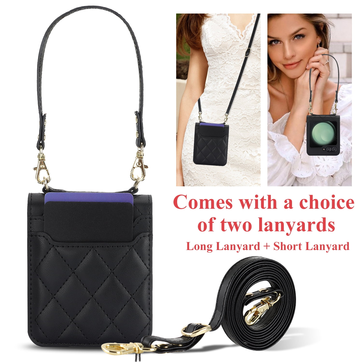 for Samsung Galaxy Z Flip 7 Crossbody Wallet Case with Built-in Card Slots Premium PU Leather Wristlet Strap and Lanyard, Carrying Handbag Phone Case for Samsung Galaxy Z Flip 7 Women Girls, Black