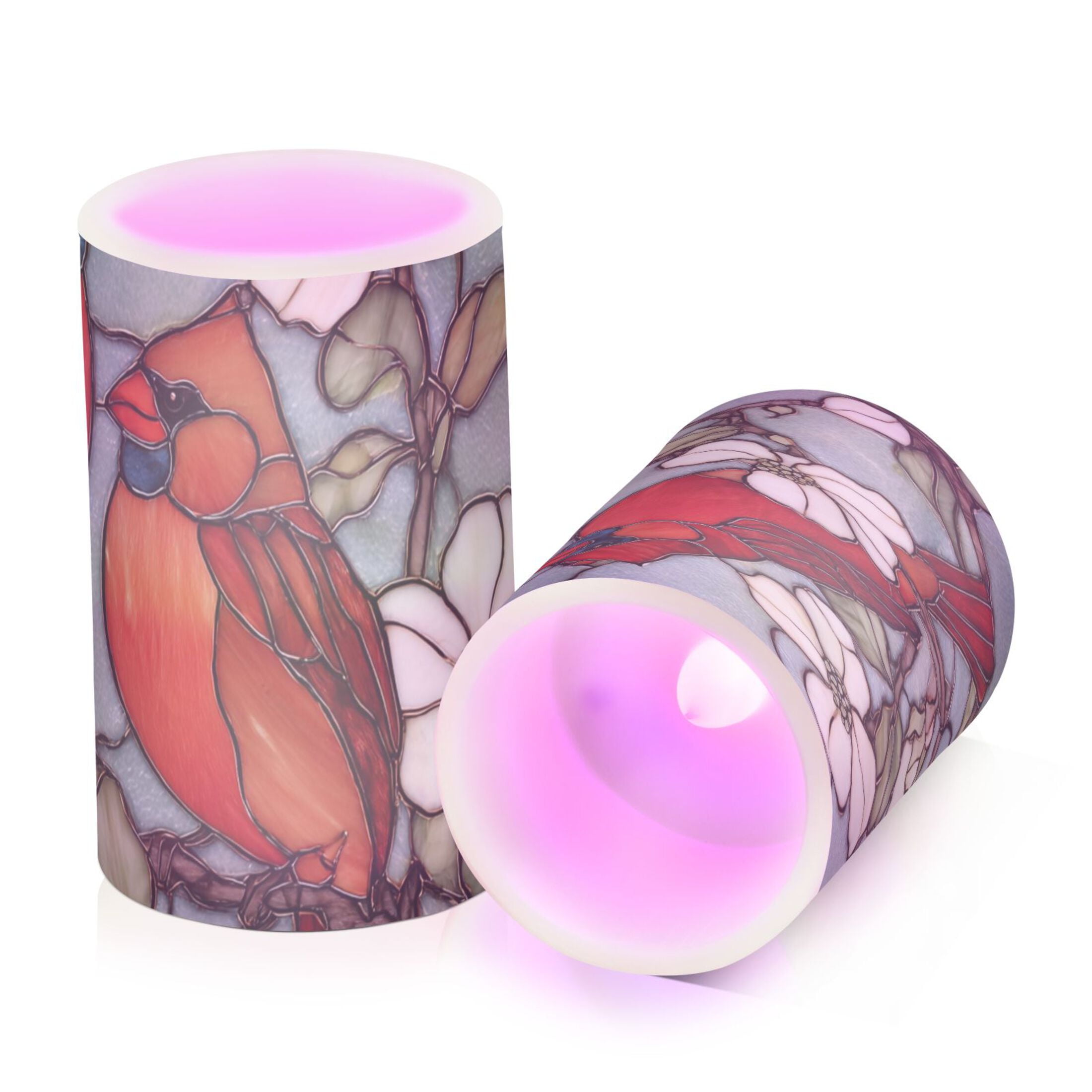 Two Cardinals Perched on A Dogwood Flower Flickering Flameless Candles Battery Operated with Remote Timer LED Pillar Candles Set of 2