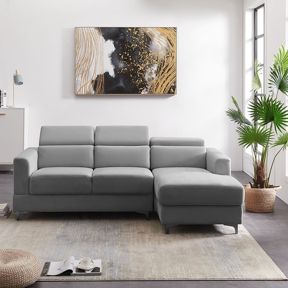 Kepooman Modern L-Shaped Sofa Sleeper Bed, Velvet Facing, Gray Kepooman Modern L-Shaped Sofa Sleeper Bed, Velvet Facing, Gray