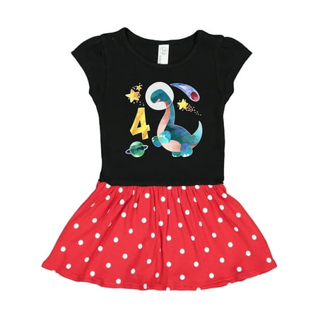 

Inktastic Fourth Birthday Dinosaur Astronaut with Stars and Planet Gift Toddler Girl Dress
