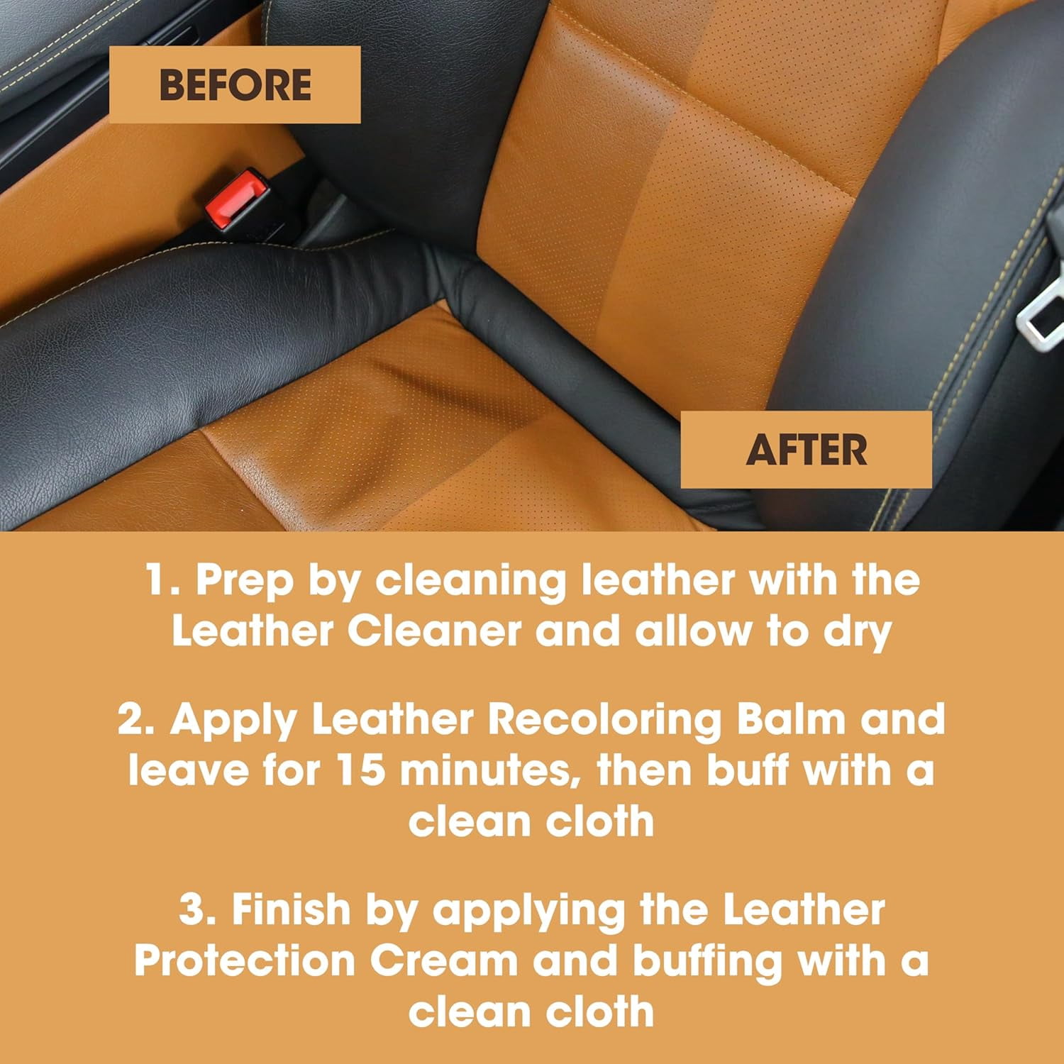Furniture Clinic Leather Easy Restoration Kit | Includes Leather Recoloring Balm & Leather Cleaner, Sponge & Cloth | Restore & Repair Sofas, Car Seats & More (Medium Brown)