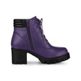thumbnail image 4 of BLISSFUL STEP Women's Boot Rounded Toe Side Zip Combat Block Heel Ankle Boots Purple 10, 4 of 8