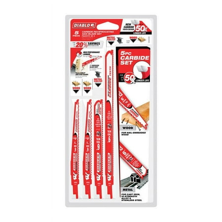 UPC: 0008925138631 | Diablo Assorted in. Carbide Reciprocating Saw Blade Set Multi TPI 5 pc.