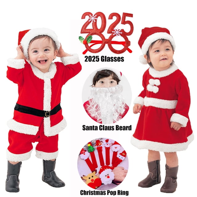 Vestido de Navidad para niños y niñas, disfraz de Papá Noel de Año Nuevo 2025 con sombrero, vestido rojo para cosplay para niños de 1 a 12 años