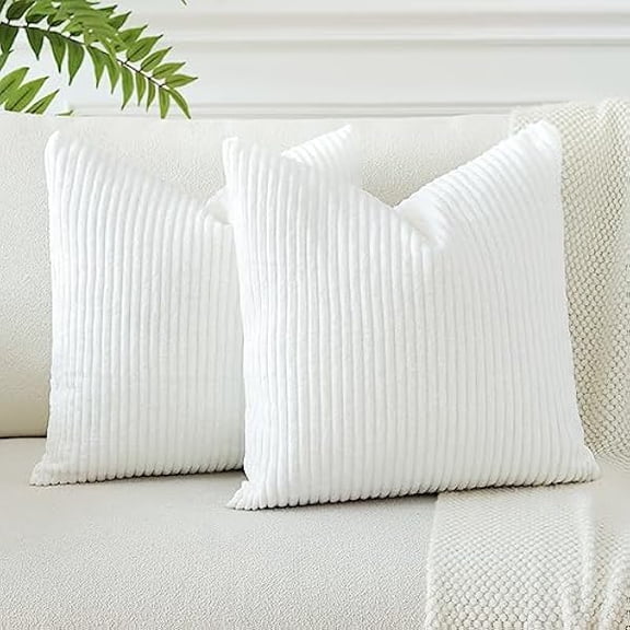 Eryueer Set of 2 Corduroy Soft Striped Cushion Covers 45x45 cm Boho Decorative Throw Pillow Covers Square Cushion Case Pillowcases for Couch Sofa Bedroom Chair Home Decor 18x18 Inch (Cream White)