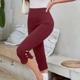 thumbnail image 5 of Capri Pants for Women High Waisted Stretch Pants Dressy Casual Work Trousers Buttons Summer Fashion Cropped Pants Solid Color Pull On Bottoms Last Order Placed Last Order Placed, 5 of 7