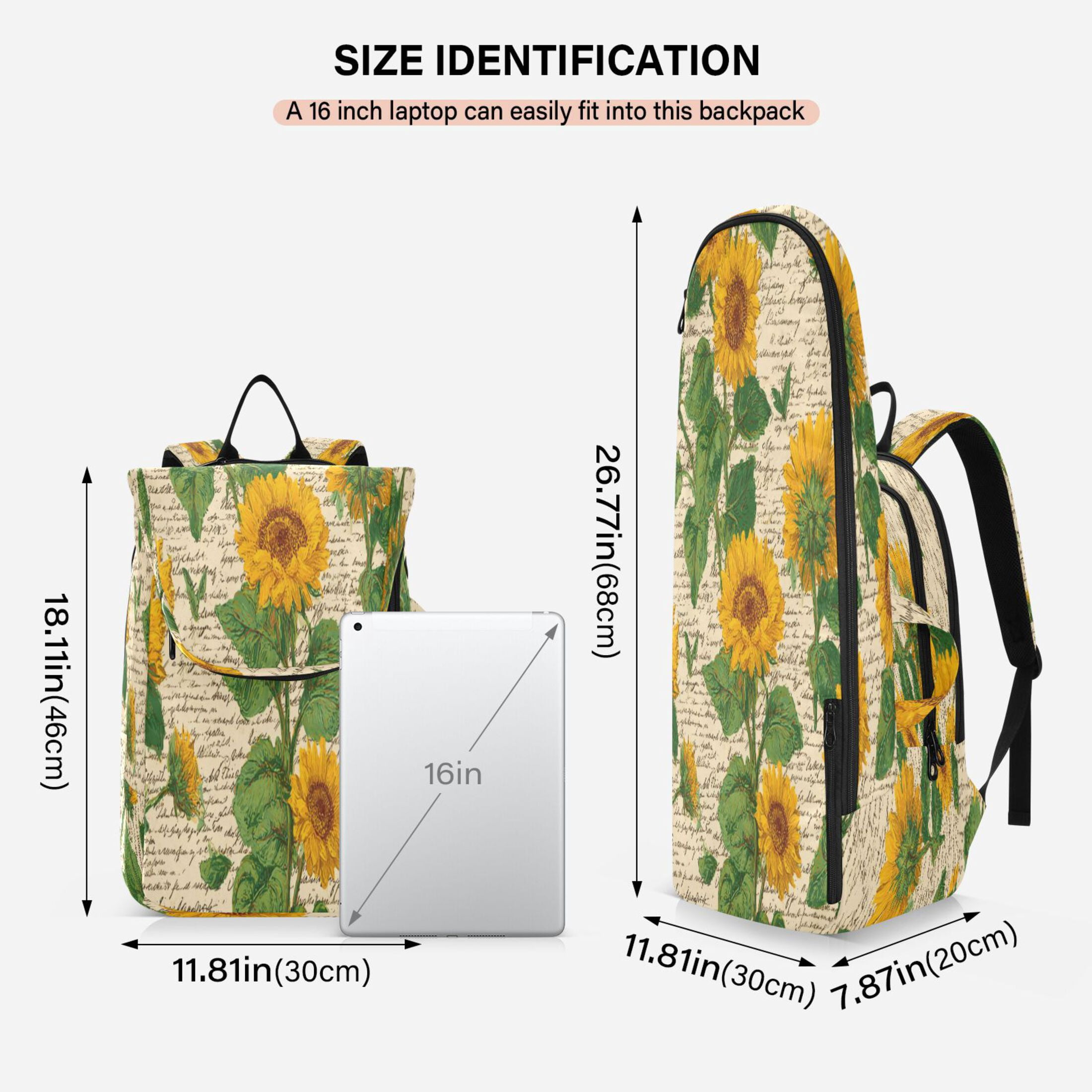 2 Racquet Holder Tennis Backpack Tennis Racket Covers Gym Bags Retro-chic Sunflowers