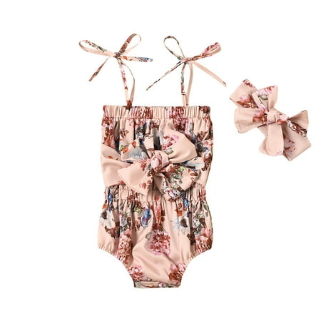 

TAIAOJING Baby Romper Hairband Clothes Floral Sets Bandage Girls Suspender Bodysuit Girls Romper&Jumpsuit One Piece Outfits 9-12 Months