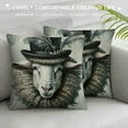 thumbnail image 3 of PRATYUS Sheep Throw Pillow Covers Farm Animals Ram Goat with Green Feather Black Hat Design Pillow Cases Cushion CoverHome Sofa Couch Decor Pillow Cover  White, 3 of 5