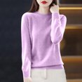 thumbnail image 2 of Miluxas Women's Solid Color Round Neck Sweater Pullover Long-Sleeved Knitted Bottoming Shirt top Hot Pink 8-10(M), 2 of 3