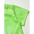 thumbnail image 4 of Vxuxlje Kids Girls Dance T-Shirts Short Sleeves Shiny Metallic One Shoulder Crop Tops for Modern Jazz Fluorescent Green 150, 4 of 5