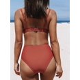 thumbnail image 4 of Conjunto de bikini de 3 piezas con parte delantera fruncida, tirantes finos, parte superior de tiro medio, parte inferior de cintura baja, traje de baño, 4 of 4