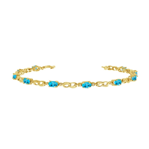 14K Yellow Gold Oval Blue Topaz and Diamond Link Bracelet