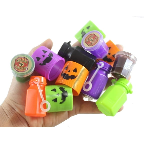 Halloween 144 Piece Small Toy Set - Mini Bubbles, Witches Potion Putty - Pumpkin Spring Coil - Trick or Treat (12 Dozen)