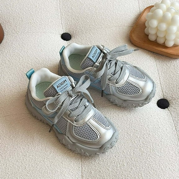 Cethrio Boys Sneakers, Casual Breathable Non-slip Sports Boys' Shoes Silver Size 3(Big Kids)