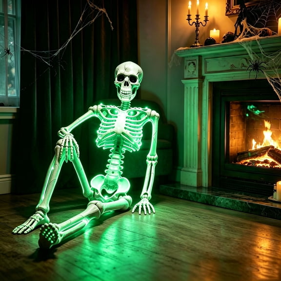 36 Inches Glowing Halloween Skeleton Decoration, 3 FT Light Up Halloween Skeletons Full Body with Movable Posable Joints Decor for Outdoor Indoor Yard Garden Lawn,Lighted Spooky Party Decor