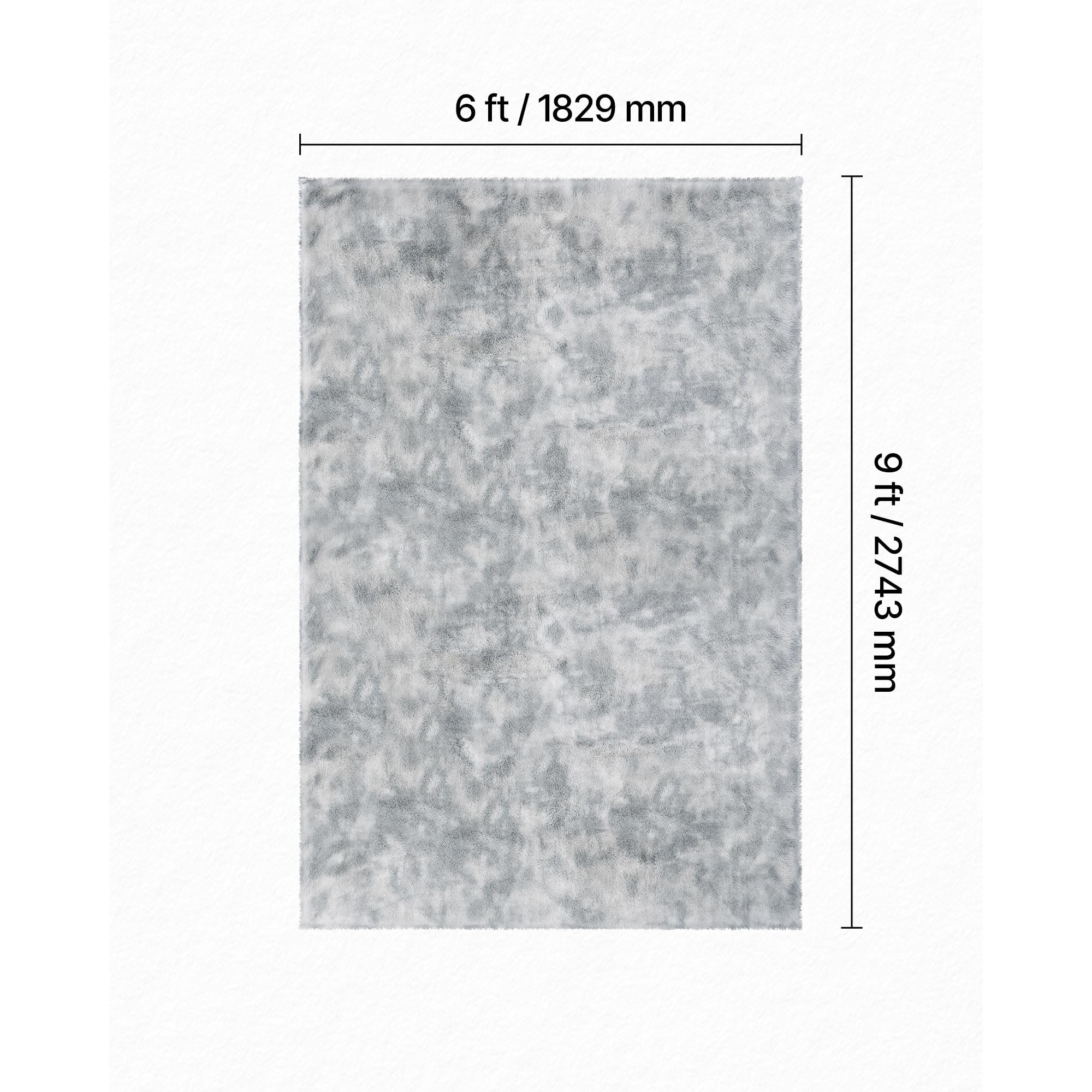 KFFKFF Indoor Plush Area Rugs, 6 x 9 ft Soft Carpet, Furry Shag Rugs for Living Room, Bedroom, Modern Home Decor, Long-Pile Design, Non-Shedding, Slip-Resistant, Tie-Dye Light Gray