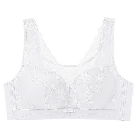 Wancir Women s Plus Size Full Coverage Soft Everyday Bra Wide Strap Floral Lace Push Up Comfort Minimizer Wire-Free Bralette