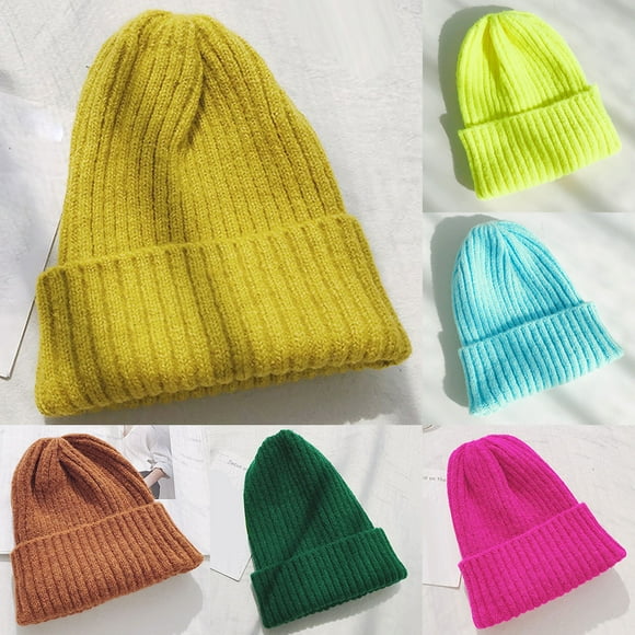 Koszal Fashion Women Autumn Winter Solid Color Knitted Beanie Woolen Yarn Warm Hat Cap