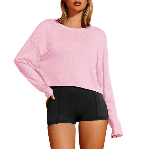 Workout Crop Tops for Women Open Back Backless Long Sleeve Workout Top for Pilates Fitness Home Gym Yoga upgrade