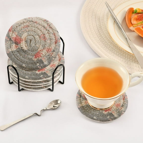 BZSMCE 6Pcs Drink Coasters With Holder 3.94Inch Goldfishs Painting Creative Coil Coaster Coasters Colors Absorbent Coasters for Drinks Coasters Set Thicken Heat for Home Table