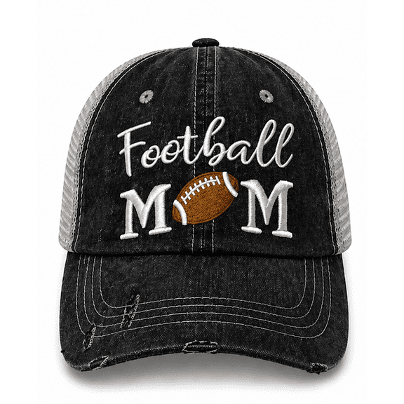 Cocomo Soul Embroidered Football Mom Mesh Trucker Style Hat Cap Football MOM Gift Mothers Day Dark Gray