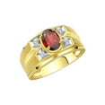 thumbnail image 3 of RYLOS Men's Rings Yellow Gold Plated Silver Rings Classic Designer Style 8X6MM Gemstone &  Diamond Ring Garnet January Birthstone Rings For Men,  Size 8, 3 of 7