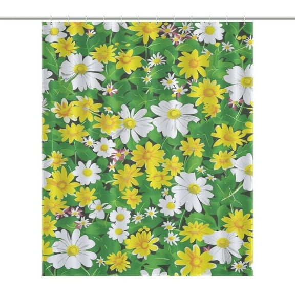 Floral Colorful Flower Waterproof Polyester Quick-Drying Shower Curtain for Bathroom with 12 Hooks