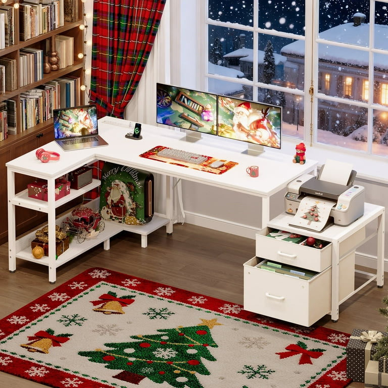 Casacomoda 63 Inch L Shaped Desk with Power Outlets, Large