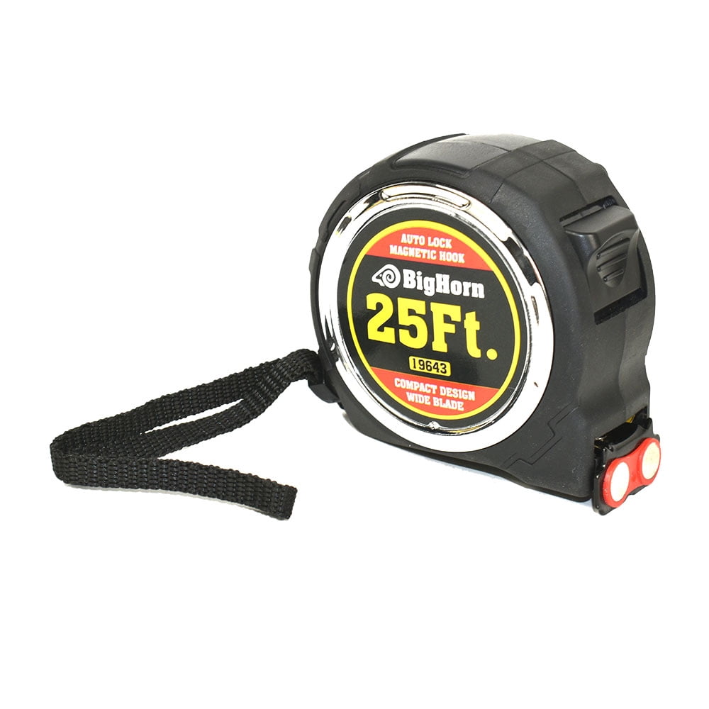Big Horn 19643-12Pk 25 Ft. Compact Auto Lock Tape Measure With Magnetic Hook - Pack of 12