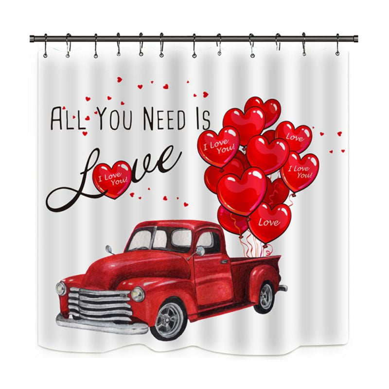 Valentines Day Shower Curtain Bathroom Curtain with Hooks 71x71 inch