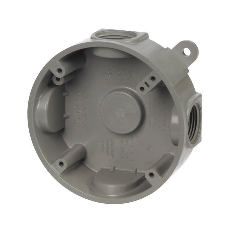 Taymac  4.27 in. Round  Plastic  1 gang Outlet Box  Gray