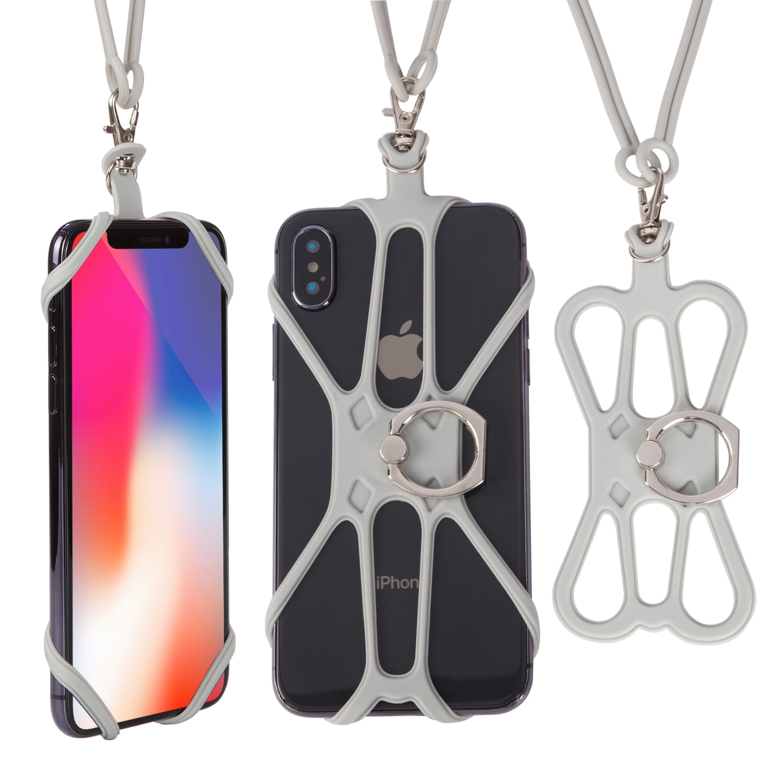 White SHANSHUI Phone Lanyard Detachable Neck Stretchy Lanyard Silicone Case Finger Ring Stand with Detachable Neck Strap Universal for iPhone X XS SE 5s 5 6 7 8 Plus and Most Smart Phones