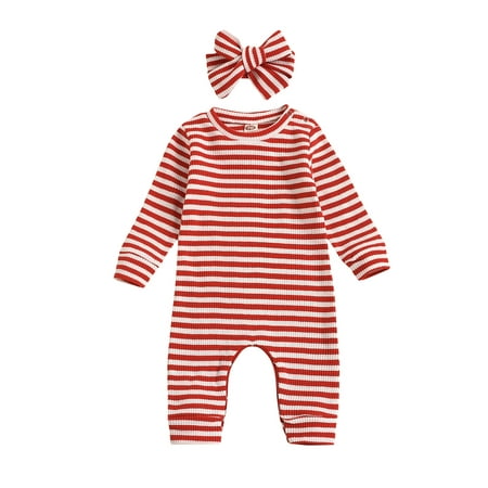 

Dezsed Newborn Baby Boy Girl Striped Romper Infant Long Sleeve Cotton Ribbed Jumpsuit Casual Style Playsuit With Headbands 0-24M Baby Onesie