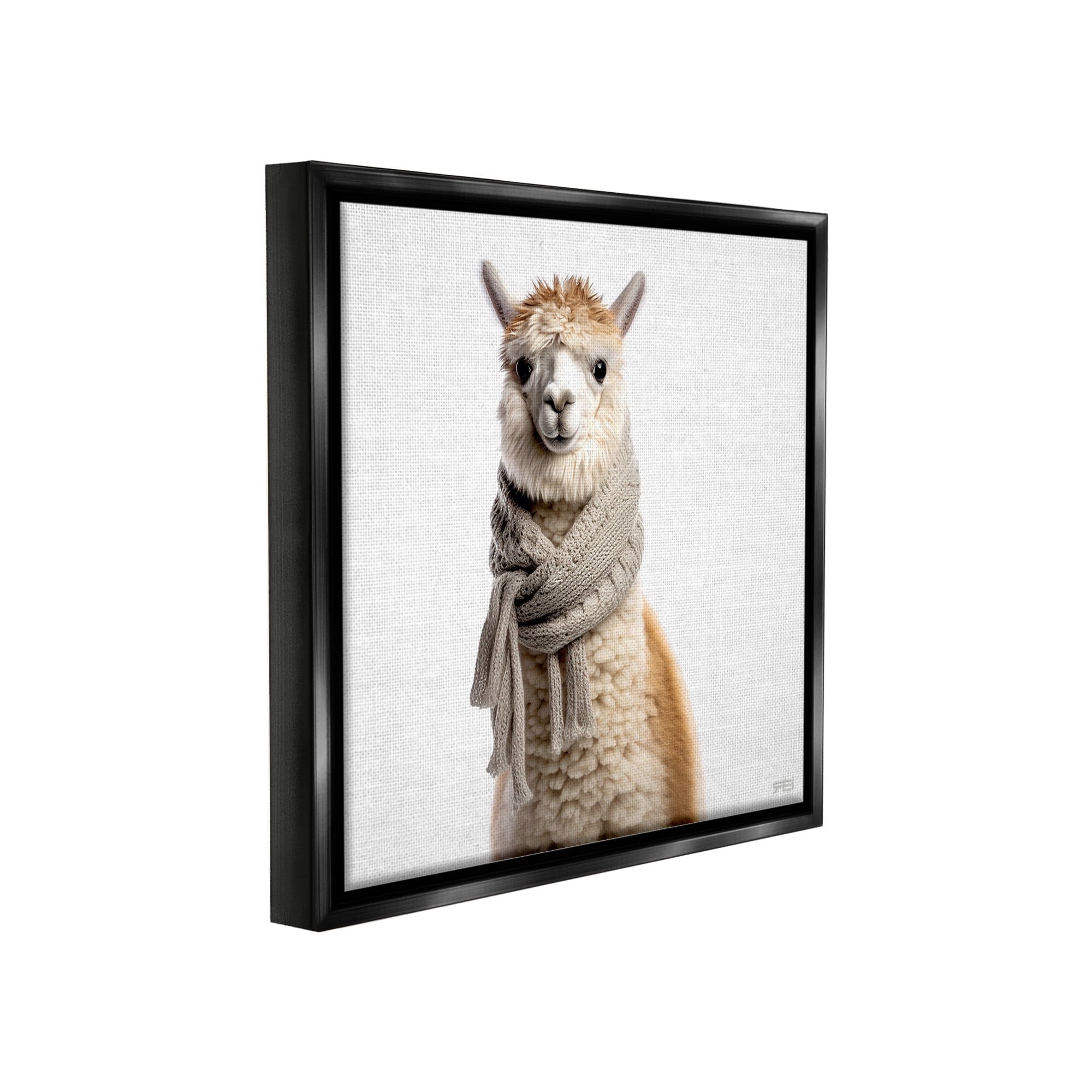 Stupell Industries Llama Wearing Scarf Animals & Insects Painting Black Floater Framed Canvas Art Print Wall Art, 18 x 18