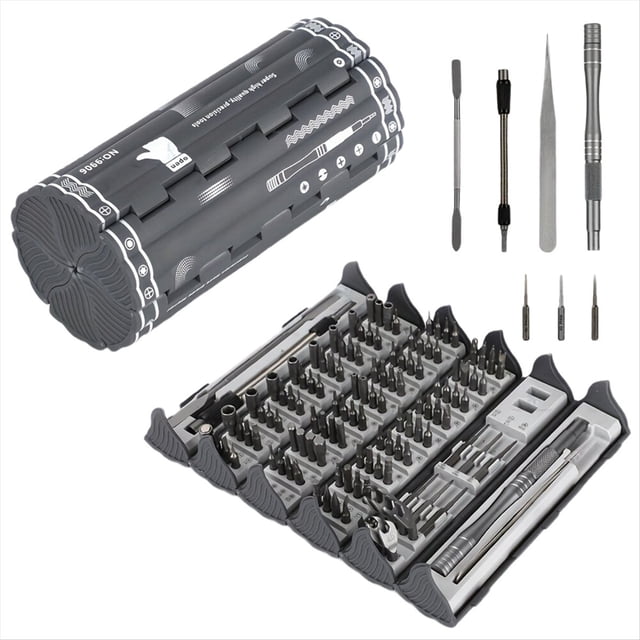 Kit de Destornilladores de Precisión 128 en 1 con Eje Flexible Magnético, Herramienta de Reparación Profesional para PC, Teléfono Móvil, Reloj y Cámara.