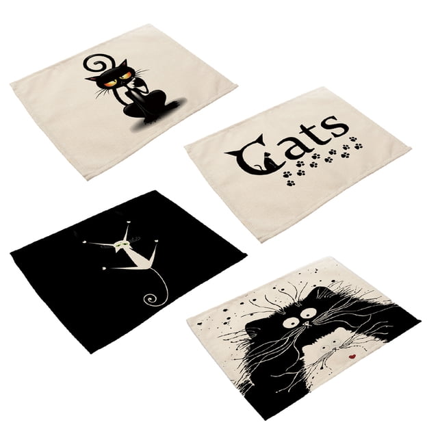 Vajilla infantil lavable de 4 piezas, resistente al calor, antideslizante y resistente a desgarros, adecuada para mesa de comedor familiar de 42 x 32 cm (gato)